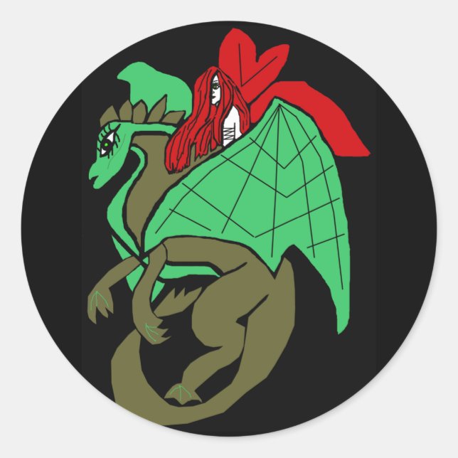 Drachensticker und Lady Runder Aufkleber (Vorderseite)
