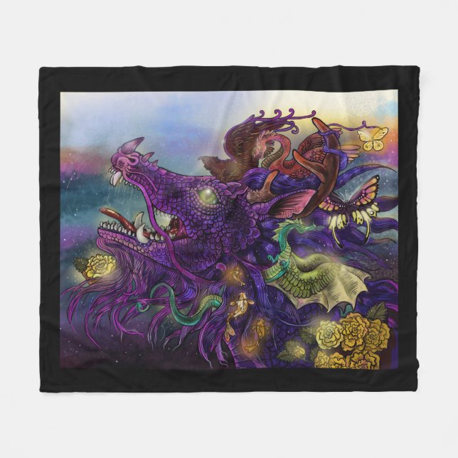 Drachenverzauberung Fleecedecke (Vorderseite (Horizontal))