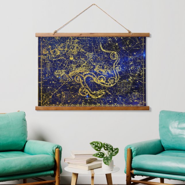 Draco-Gold-Konstellation Wandteppich Mit Holzrahmen (Wohnzimmer)