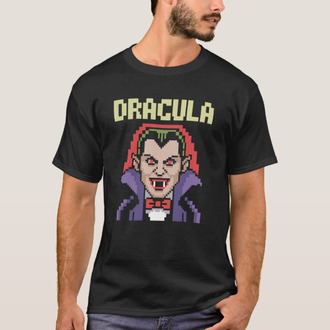 Dracula 16-Bit Retro-Horror-Pixel-Arcade-Kunst T-Shirt (Vorderseite)