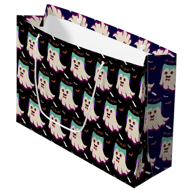 Dracula Boo Muster Black Large Gift Bag Große Geschenktüte (Vorderseite Schrägansicht)