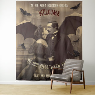 Dracula Kissing Halloween Foto Stand Hintergrund Wandteppich