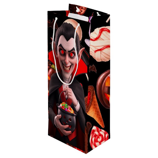 Dracula Lieben Candy Spooky Halloween Geschenktüte Für Weinflaschen (Rückseite Schrägansicht)