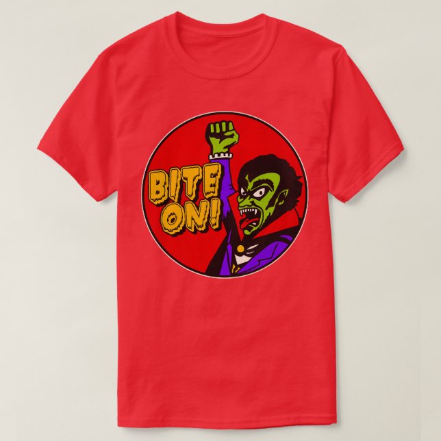 Dracula sagt BITE ON T-Shirt (Design vorne)