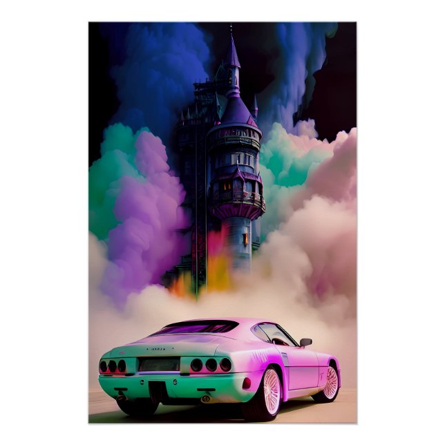 Dracula treibt ein Sportwagen - Ken Gage Art Poster (Vorderseite)