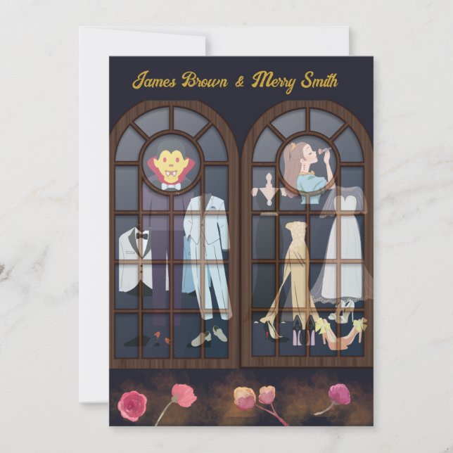 Dracula und Schönheit in der Liebe Hochzeit Einladung (Vorderseite)