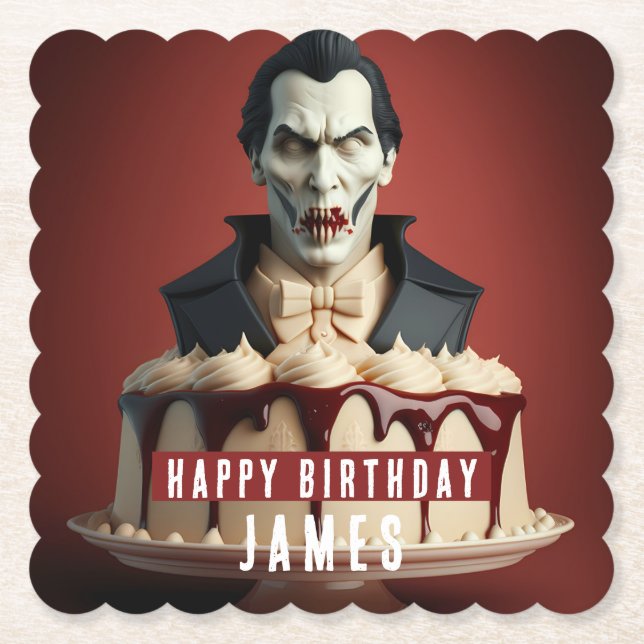 Dracula Vampire thematisch Creme Cake - Geburtstag Untersetzer (Vorderseite)