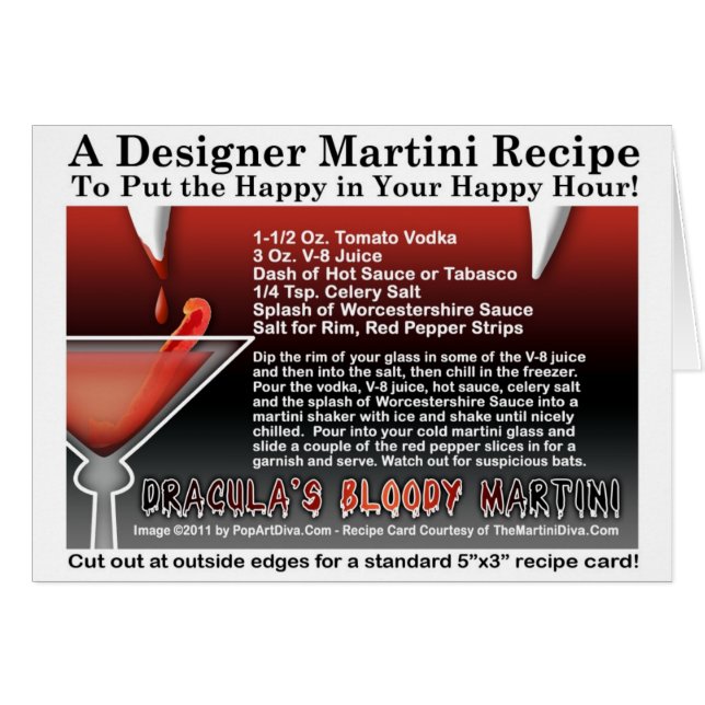 Draculas blutige Halloween Martini-Rezept-Karte (Vorderseite (Horizontal))
