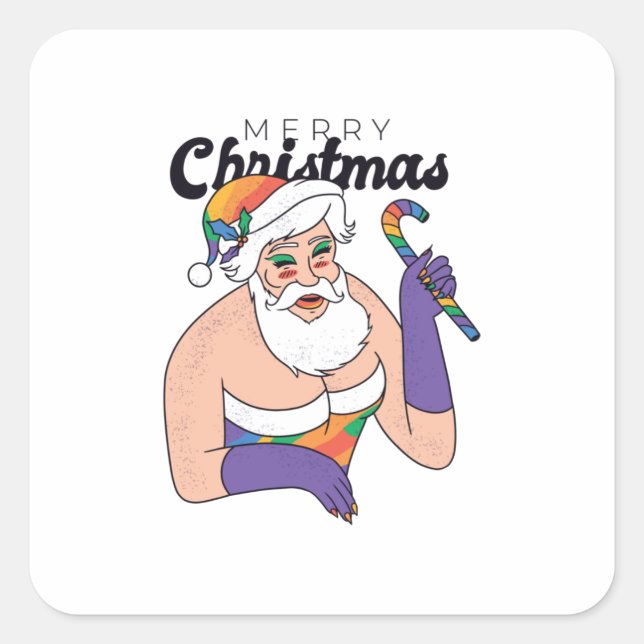 Drag Queen Santa Quadratischer Aufkleber (Vorderseite)