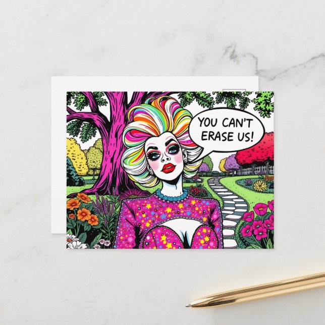 Drag Queen You Cant Erase Uns Postkarte (Vorderseite/Rückseite Beispiel)