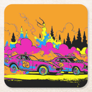 Drag Racing Smoke-Out - Drag-Racing Cars Rechteckiger Pappuntersetzer