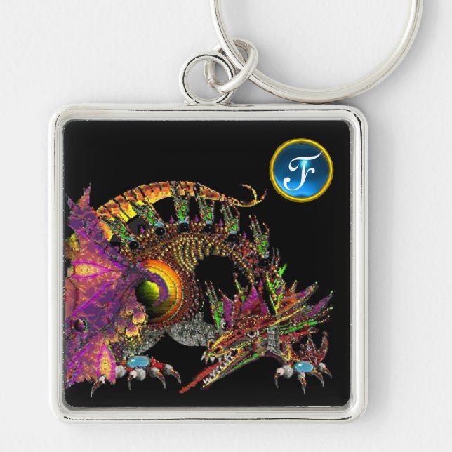 DRAGO, Blue Sapphire Gem Monogram Schlüsselanhänger (Vorne)