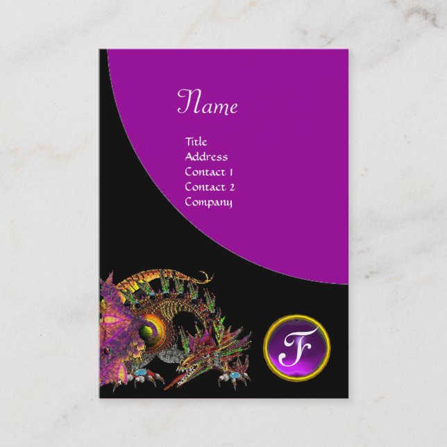 DRAGO / Fantasy Dragon Monogram Black Lila Game Visitenkarte (Vorderseite)