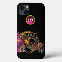 DRAGO, FANTASY DRAGON, PINK LILA GEMSTONE MONOGRAM