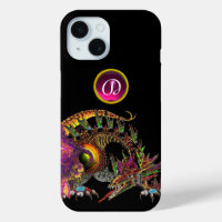 DRAGO, FANTASY DRAGON, PINK LILA GEMSTONE MONOGRAM