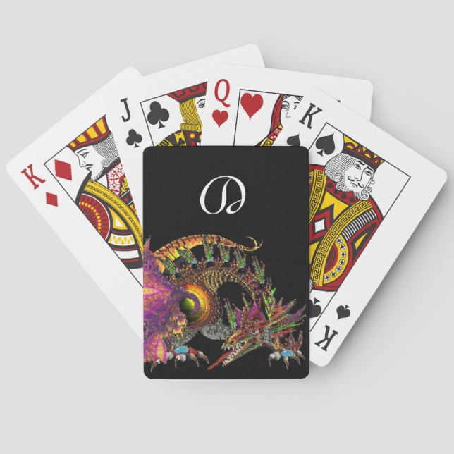 DRAGO, FANTASY GOLD DRAGON IN LILA SCHWARZEM Monog Spielkarten (Rückseite)