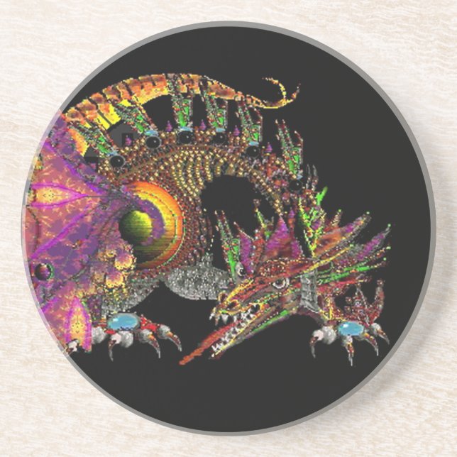 DRAGO/FANTASY GOLD DRAGON IN LILA UND SCHWARZ GETRÄNKEUNTERSETZER (Vorne)