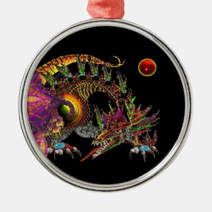DRAGO/FANTASY GOLD DRAGON IN LILA UND SCHWARZ SILBERNES ORNAMENT