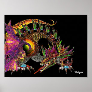 DRAGO / FANTASY-GOLDDRACHE IN LILA UND SCHWARZ POSTER