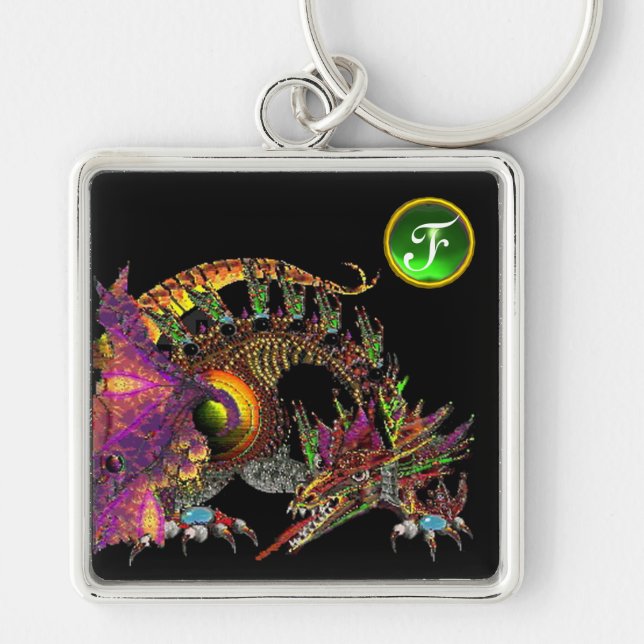 DRAGO, Green Emerald Gem Monogram Schlüsselanhänger (Vorne)