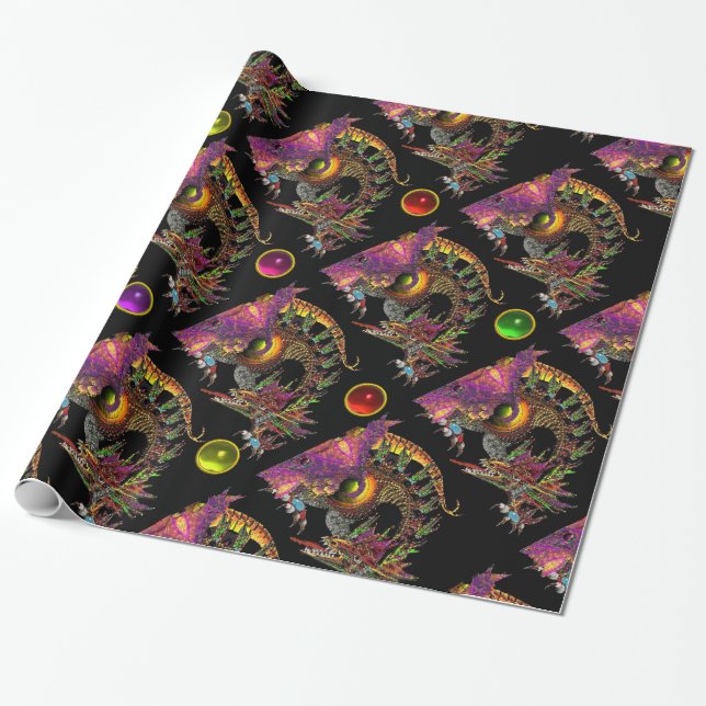 DRAGO- UND FARBSTONEN GESCHENKPAPIER (Ungerollt)