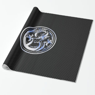 Dragon Abzeichen im Chrome-Stil auf Carbon Fibre P Geschenkpapier