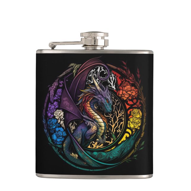 Dragon Animal Portrait Gestaltete Glas Wildlife Fr Flachmann (Vorderseite)