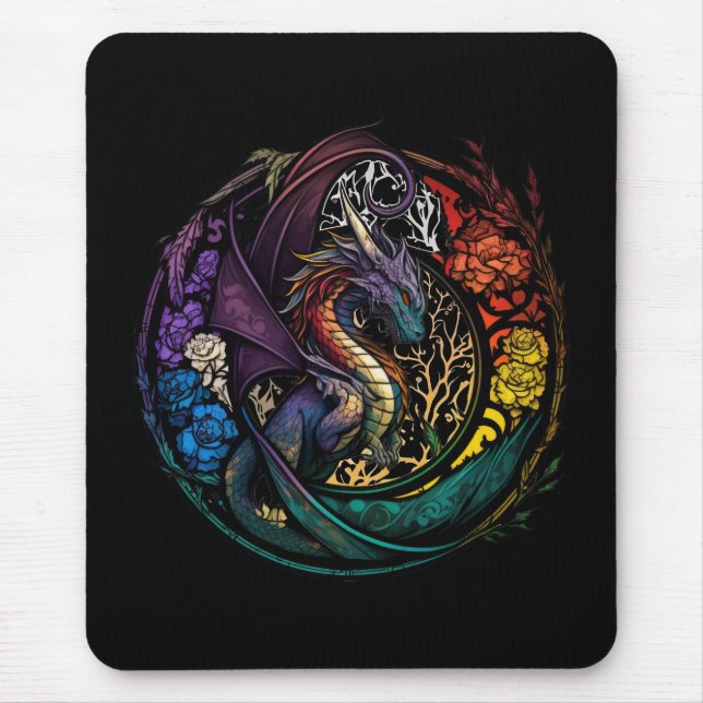Dragon Animal Portrait Gestaltete Glas Wildlife Fr Mousepad (Vorne)
