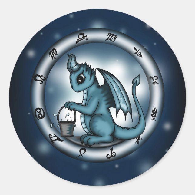 Dragon Aquarius Zodiac Runder Aufkleber (Vorderseite)