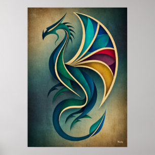 Dragon Art Déco Abstrait Géométrique Fantastique M