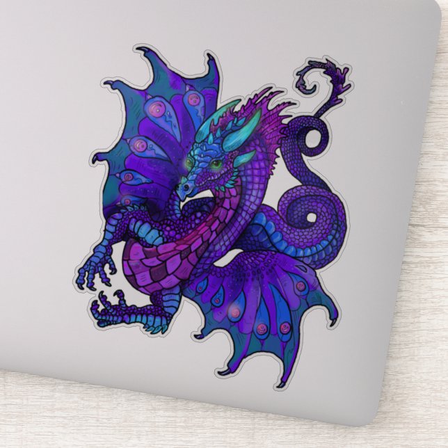 Dragon Art Nouveau Style Blau und Lila Aufkleber (Detail)