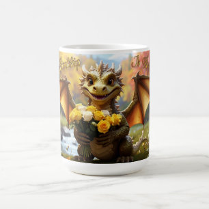 Dragon avec des roses jaunes. Mug de 15 onces