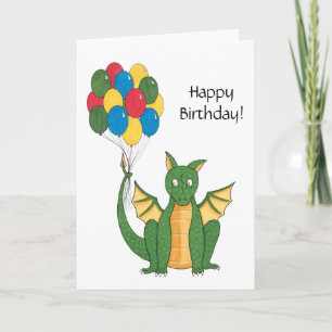 Dragon avec la carte d'anniversaire de ballons