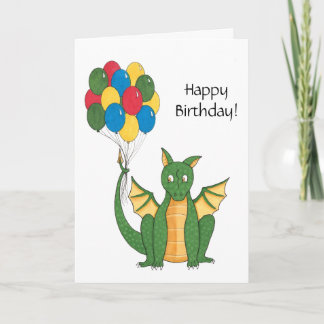 Dragon avec la carte d'anniversaire de ballons