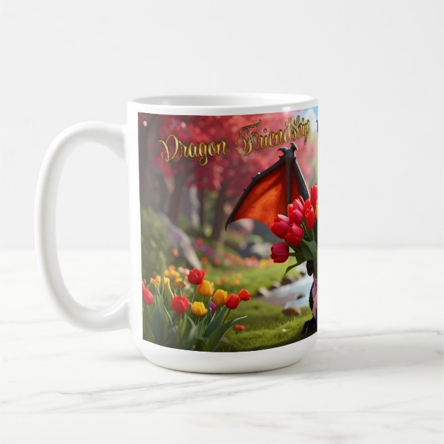 Dragon avec tulipes rouges. Mug de 15 onces (Gauche)
