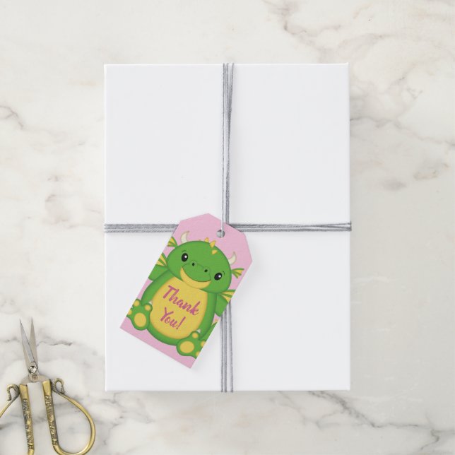 Dragon Baby Dusche Pink Geschenkanhänger (Mit Garn)