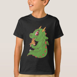 Dragon Baby Eating Yummy Pizza Slice Design T-Shirt