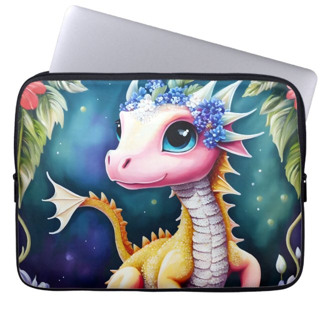 Dragon Baby Floral Space Artwork Laptopschutzhülle (Vorderseite)