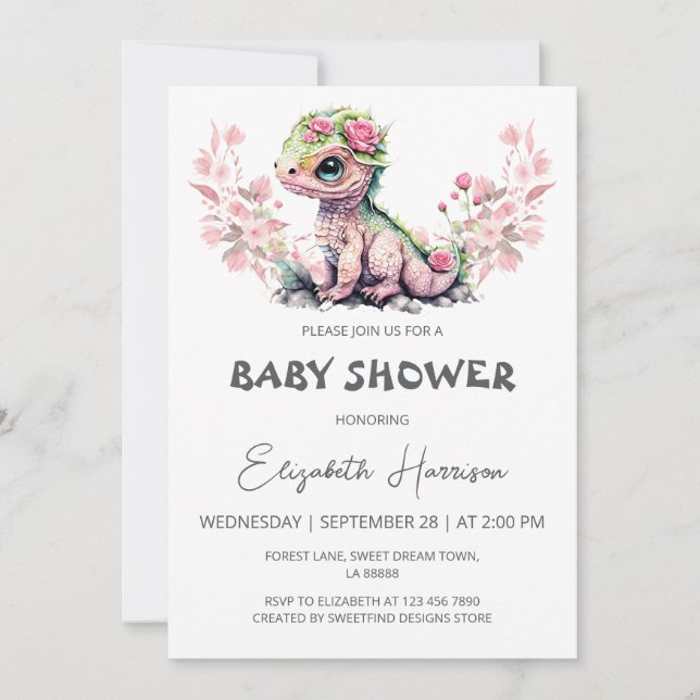 Dragon Baby Girl Shower Einladung (Vorderseite)