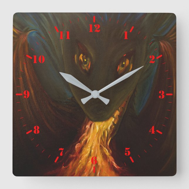 Dragon Baby mit Feuer Square Wall Uhr mit Wähltast (Vorderseite)