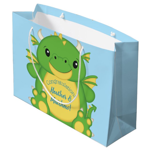 Dragon Baby Shower Blue Große Geschenktüte (Rückseite Schrägansicht)