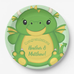Dragon Baby Shower Green Pappteller