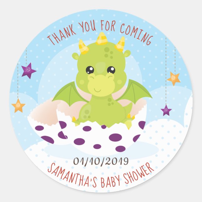 Dragon Baby Shower Runder Aufkleber (Vorderseite)