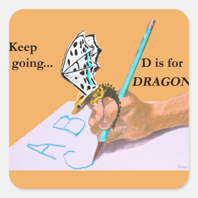 Dragon betrachtet ABC Quadratischer Aufkleber (Vorderseite)