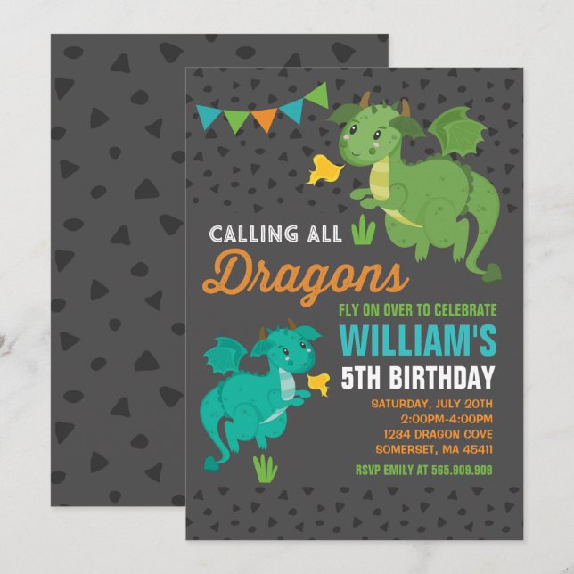 Dragon Birthday Einladung Ritter & Dragons Party (Vorne/Hinten)
