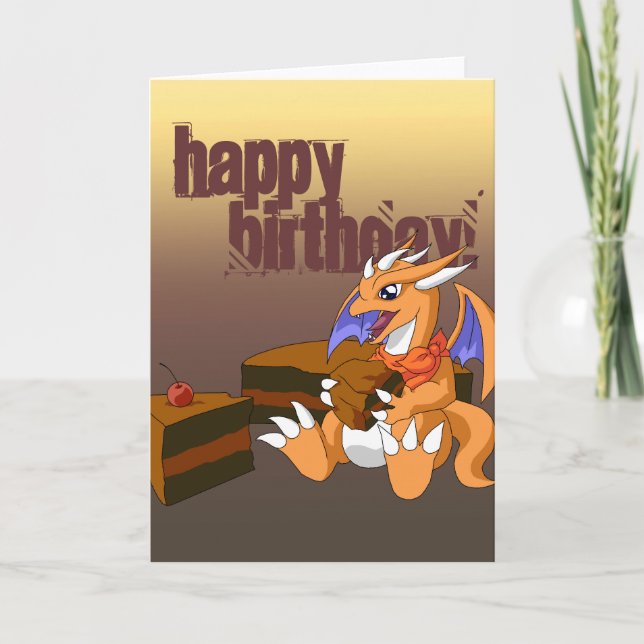 Dragon Birthday mit Schokolade Cake Grußkarte Karte (Vorderseite)