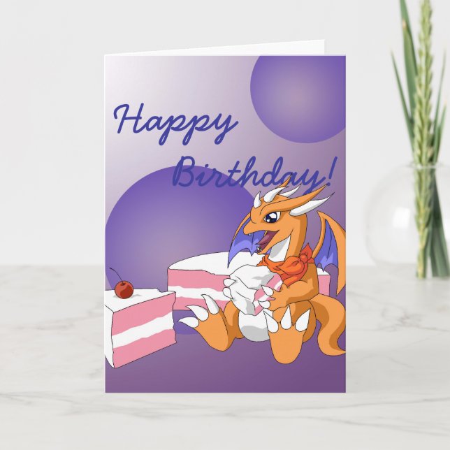 Dragon Birthday mit Strawberry Cake Grußkarte Karte (Vorderseite)