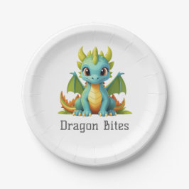 Dragon bites Green Blue Baby Dragon Paper Plate Pappteller