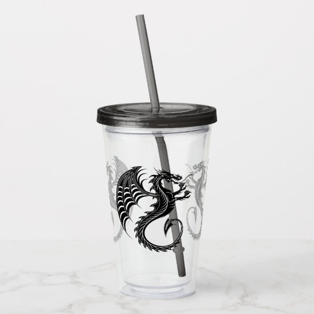 Dragon Black Shape Tattoo Style Acryltrinkbecher (Links)