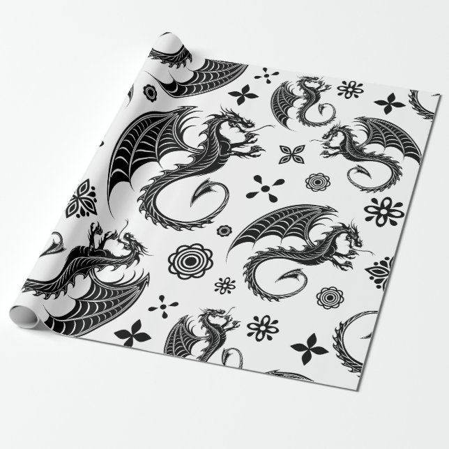 Dragon Black Shape Tattoo Style Geschenkpapier (Ungerollt)